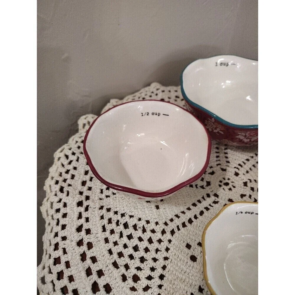 The Pioneer Woman Nesting Measuring Bowl Set 4 piece Fall Flowers Stoneware